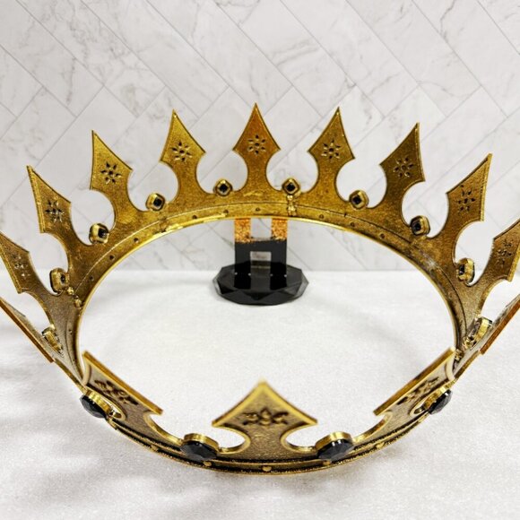 Regal Gold Crown, Royal Renaissance Crown, Medieval Costume, Black Stone Crown - Picture 7 of 9